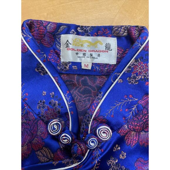 golden dragon, blue Asian Print Slit midi dress, Size 2-4 - Picture 6 of 6